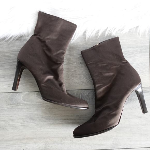 Ralph Lauren Purple Label Brown Satin Knee High Convertible Ankle Boots - Picture 4 of 16